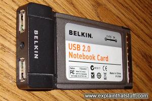 A Belkin plug-in USB PCMCIA card for a laptop