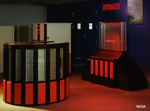 A red Cray2 supercomputer installed at NASA in 1989.