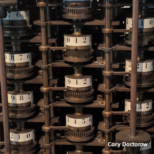 A model of a Babbage-style Difference Engine at the Computer History Museum. Photo by Cory Doctorow.