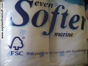 FSC logo on toilet paper packaging.