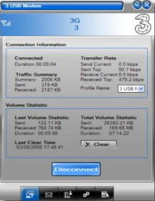 HSDPA broadband control panel in Windows