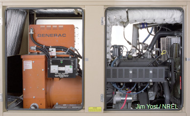 Inside the compact combined heat and power (CHP) woodchip gasification engine.