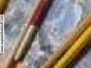 A closeup of the oil paint palette photo, showing the pixels from which it's made.