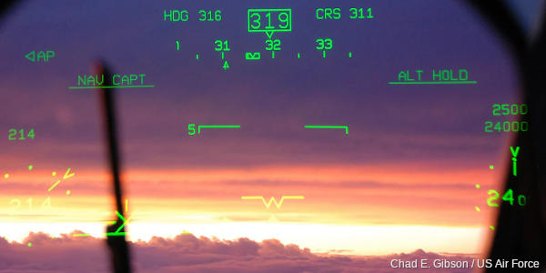 An airplane pilot's heads up display.