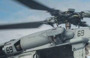 One of the twin turboshaft engines on a Seahawk helicopter.