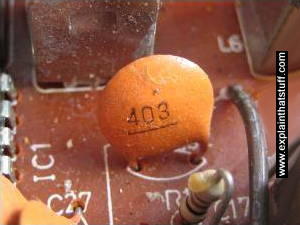 Small mica capacitor in a transistor radio.