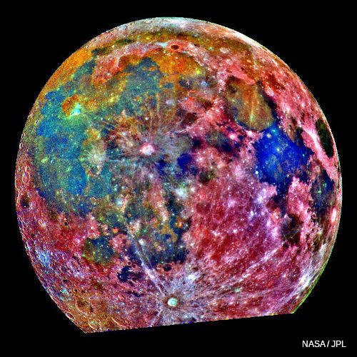 NASA false color photo of moon showing titanium